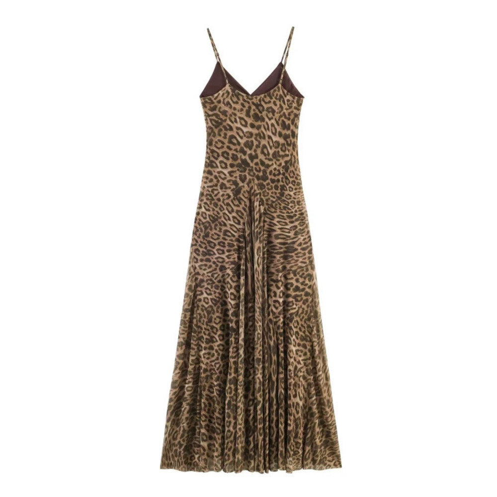 ZARA Sexy Backless Leopard Print Spaghetti Strap Maxi Dress